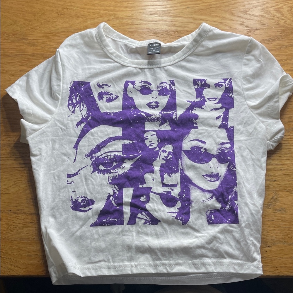 White T-Shirt with Purple Graphic Print